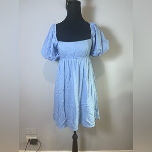 Elegant Blue Puff Sleeve Dress